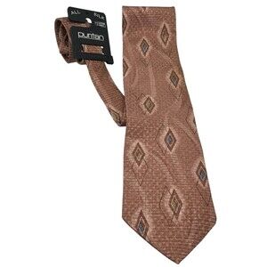 Puritan Tie Terracotta Geometric Diamond Pattern 100% Silk NWT